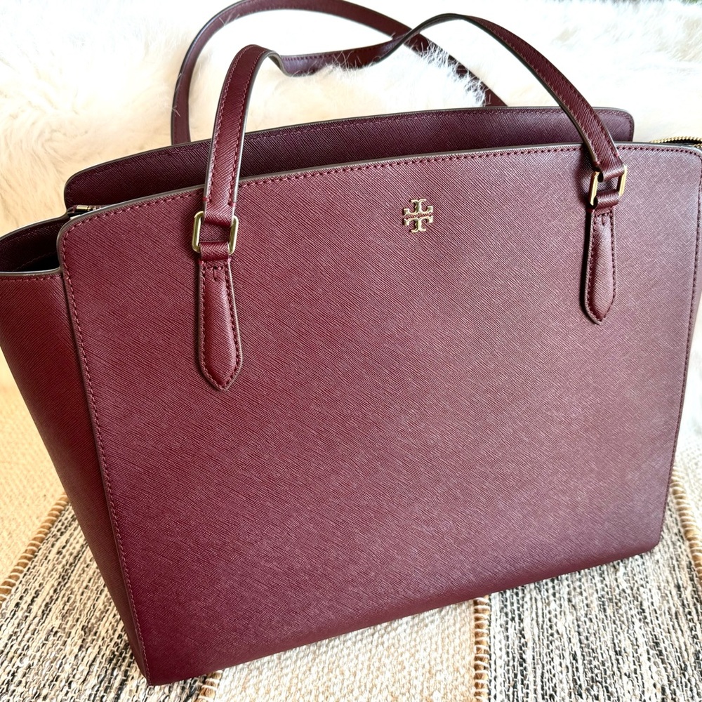 Tory Burch Burgundy Saffiano Leather